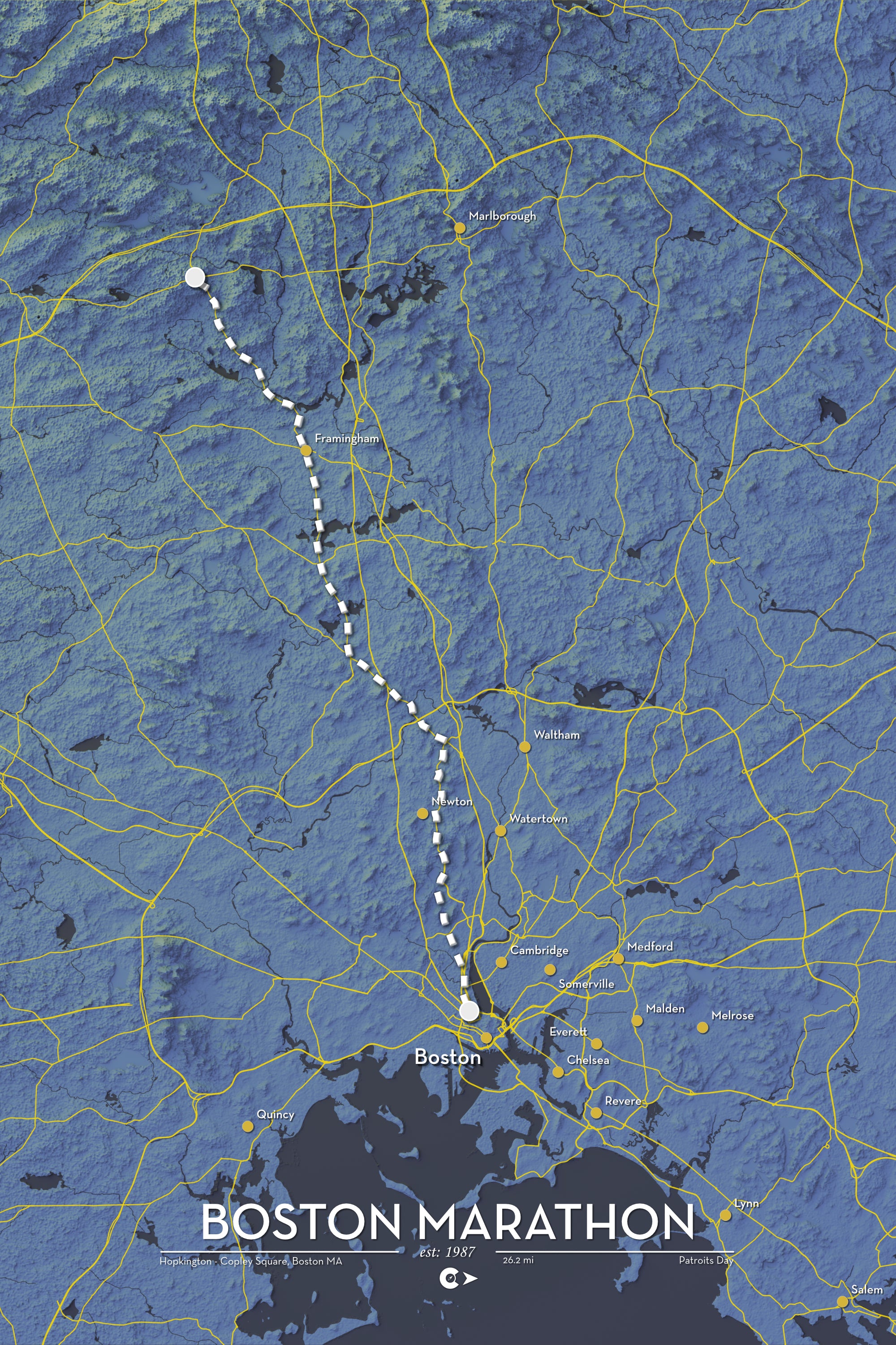 Boston Marathon Course- Artistic Map Print
