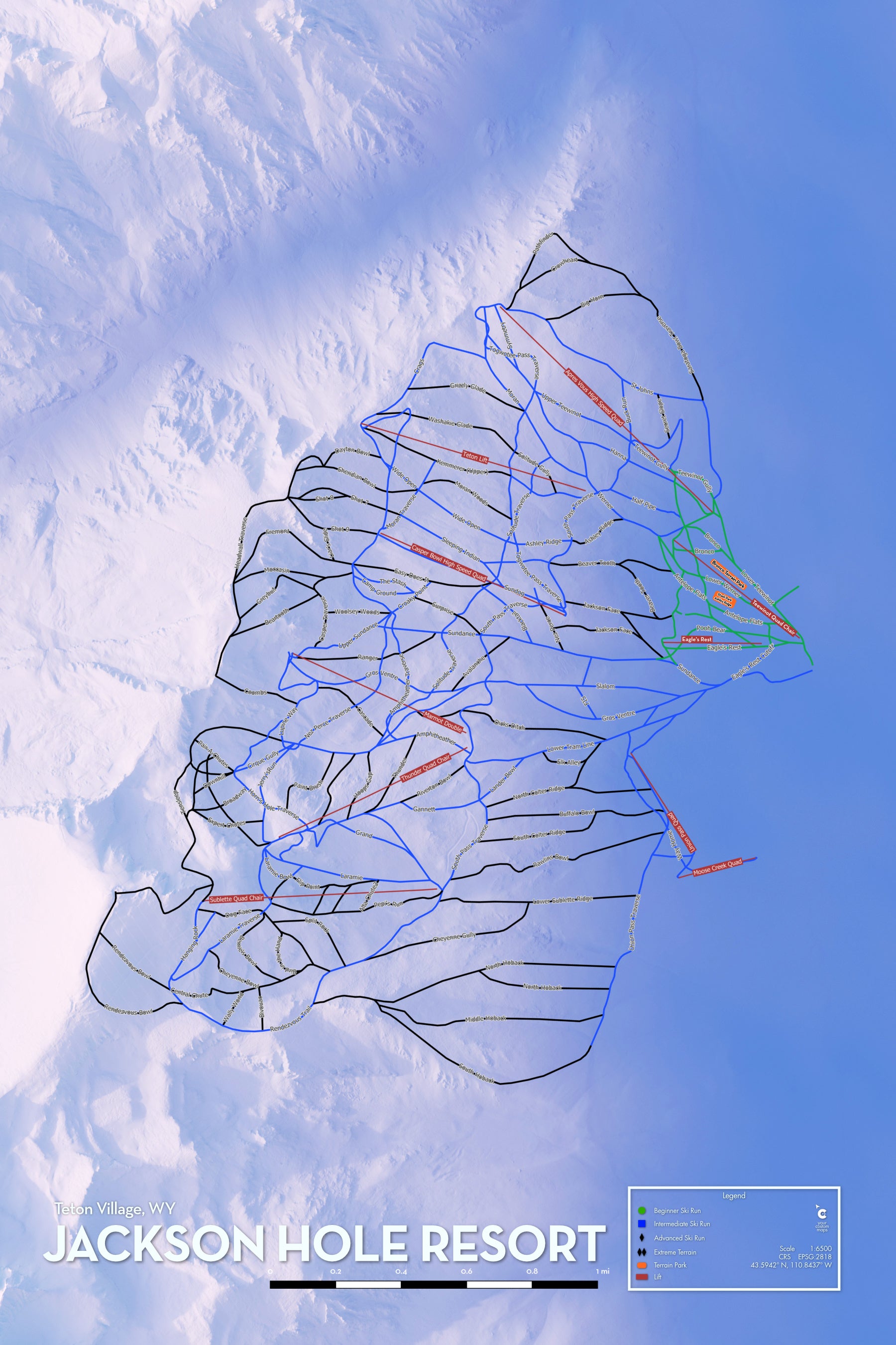 Jackson Hole Ski Resort - Artistic Map Print