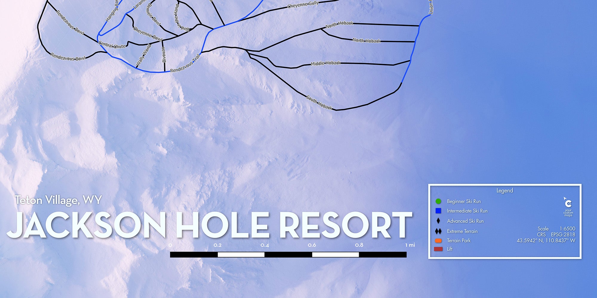 Jackson Hole Ski Resort - Artistic Map Print