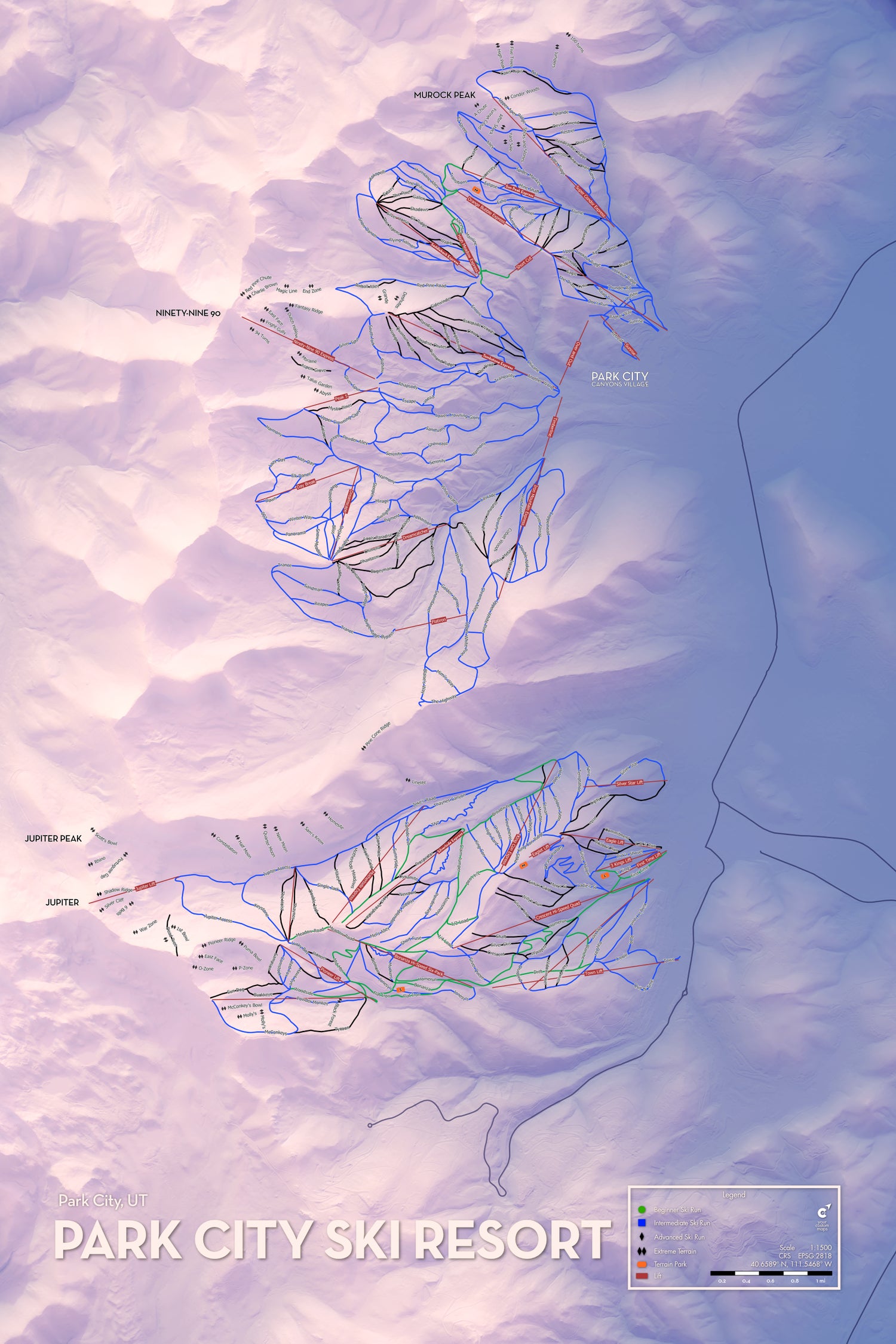Park City Ski Resort - Artistic Map Print