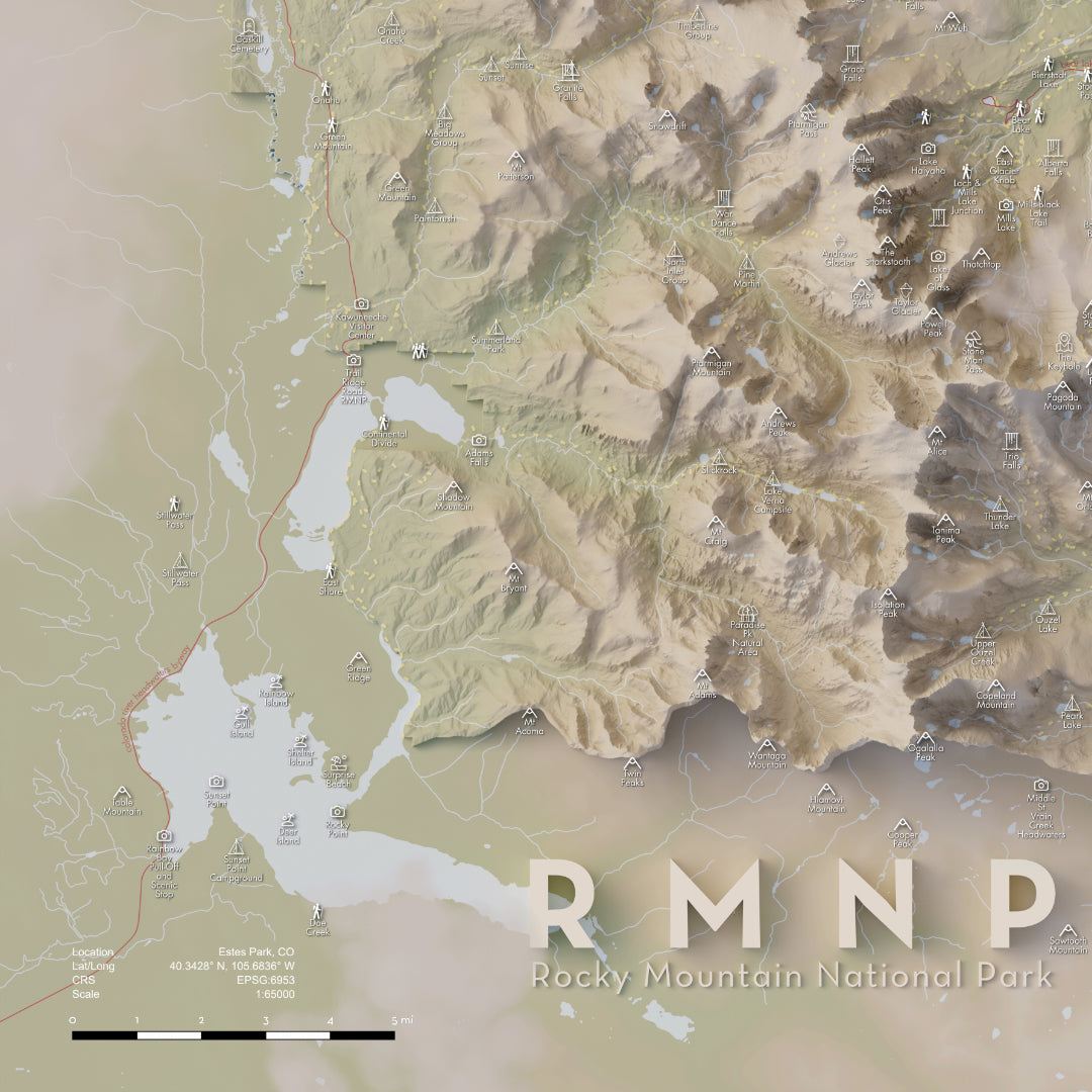 Rocky Mountain National Park - Artistic Map Print - Digital Edition