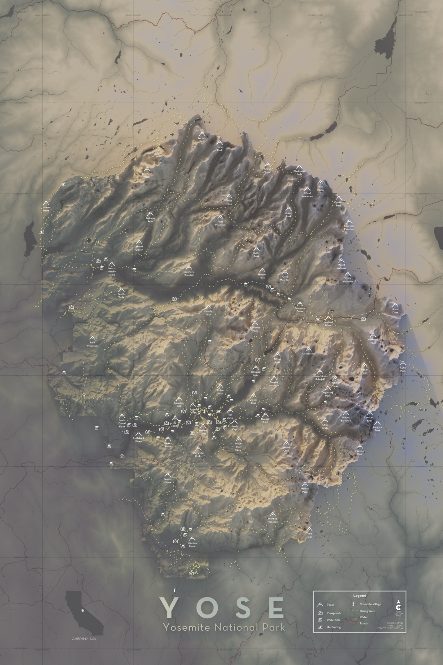 Yosemite National Park - Artistic Map Print