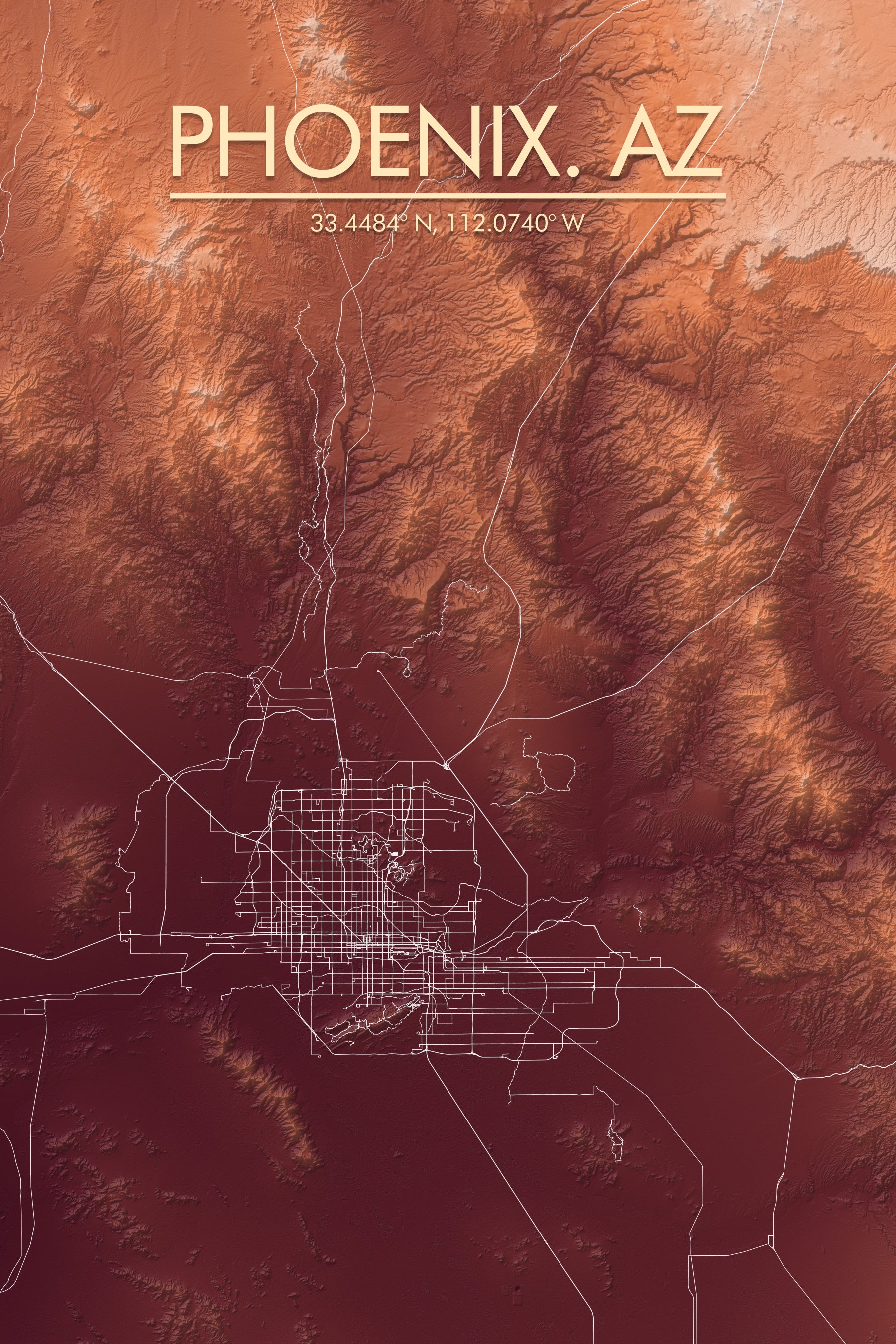 Phoenix Arizona - Artistic Elevation Map Print
