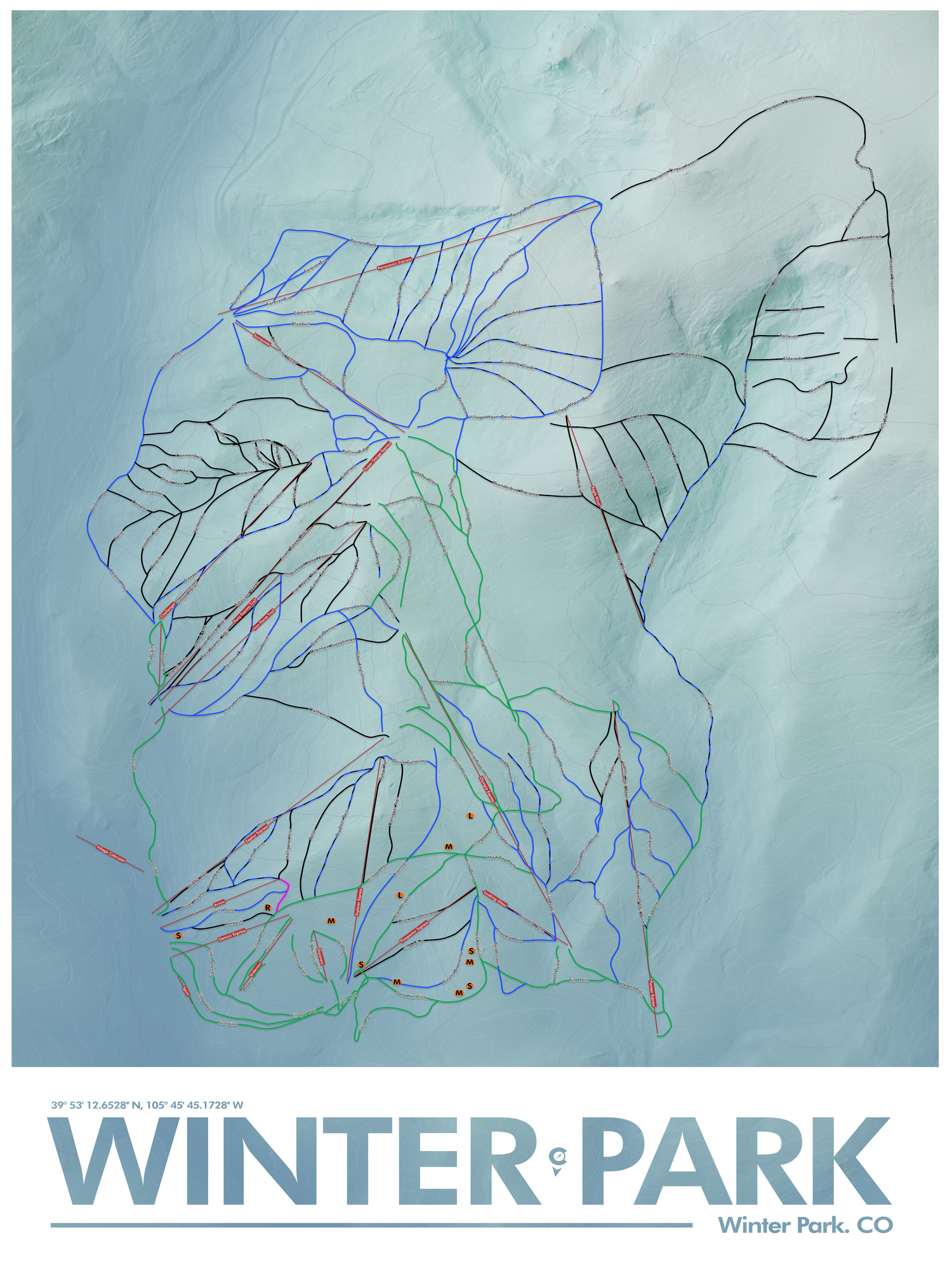 Winter Park Ski Resort - Winter Park Colorado - Artistic Map Print