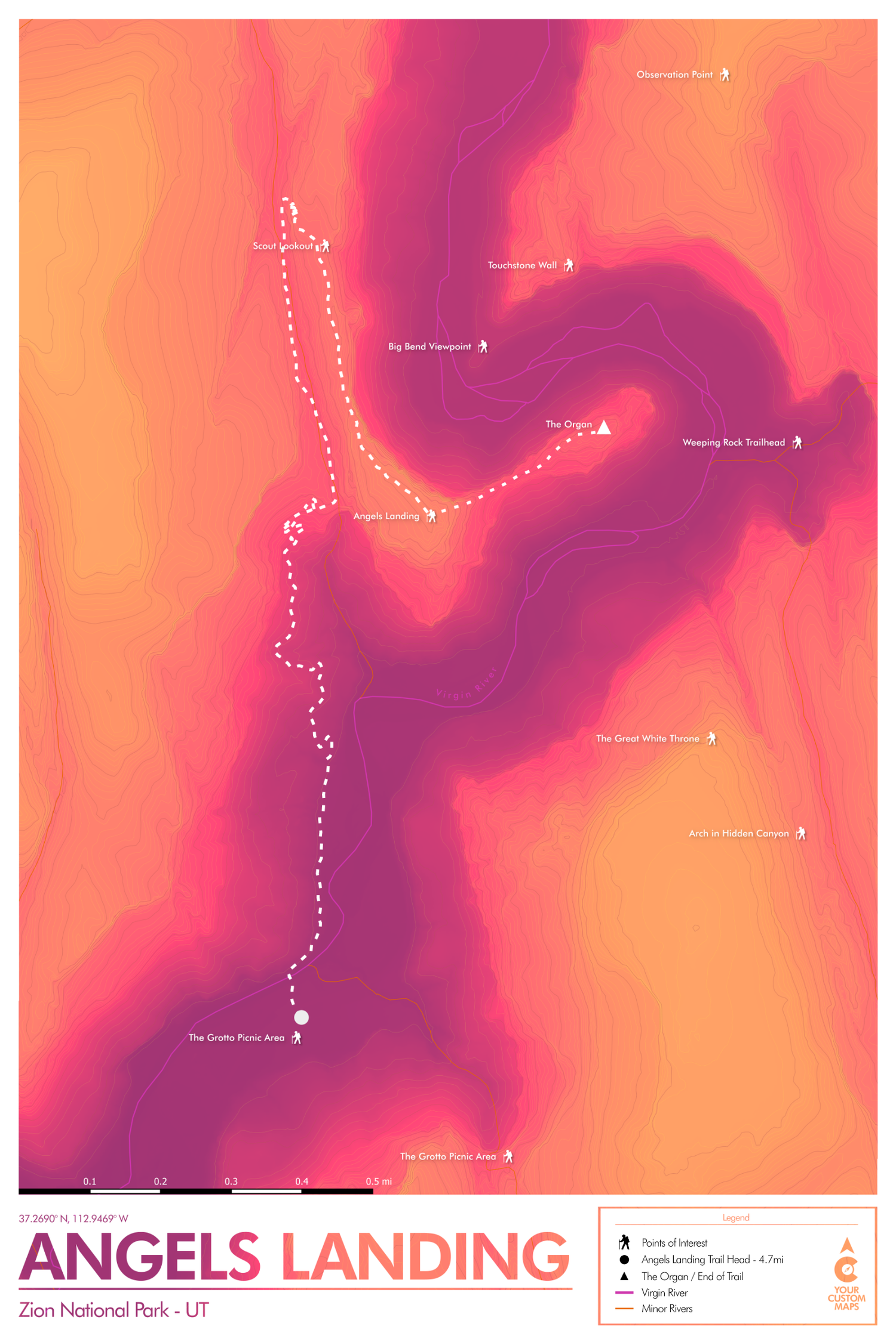 Angels Landing Artistic Map Print