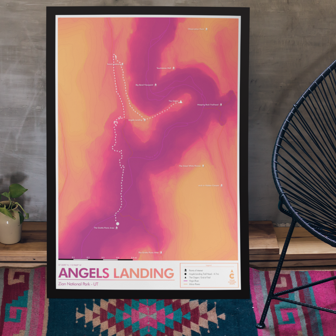 Angels Landing Artistic Map Print YOUR CUSTOM MAPS Angels landing artistic map print your custom maps