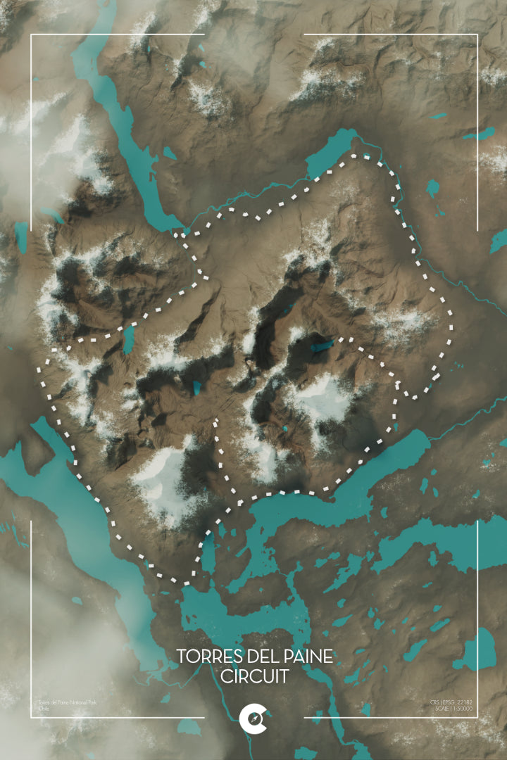 O/W Circuit Artistic Map Print - Torres del Paine
