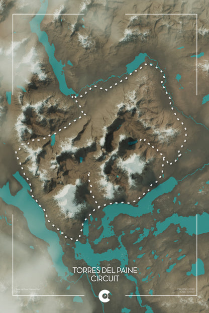 O/W Circuit Artistic Map Print - Torres del Paine