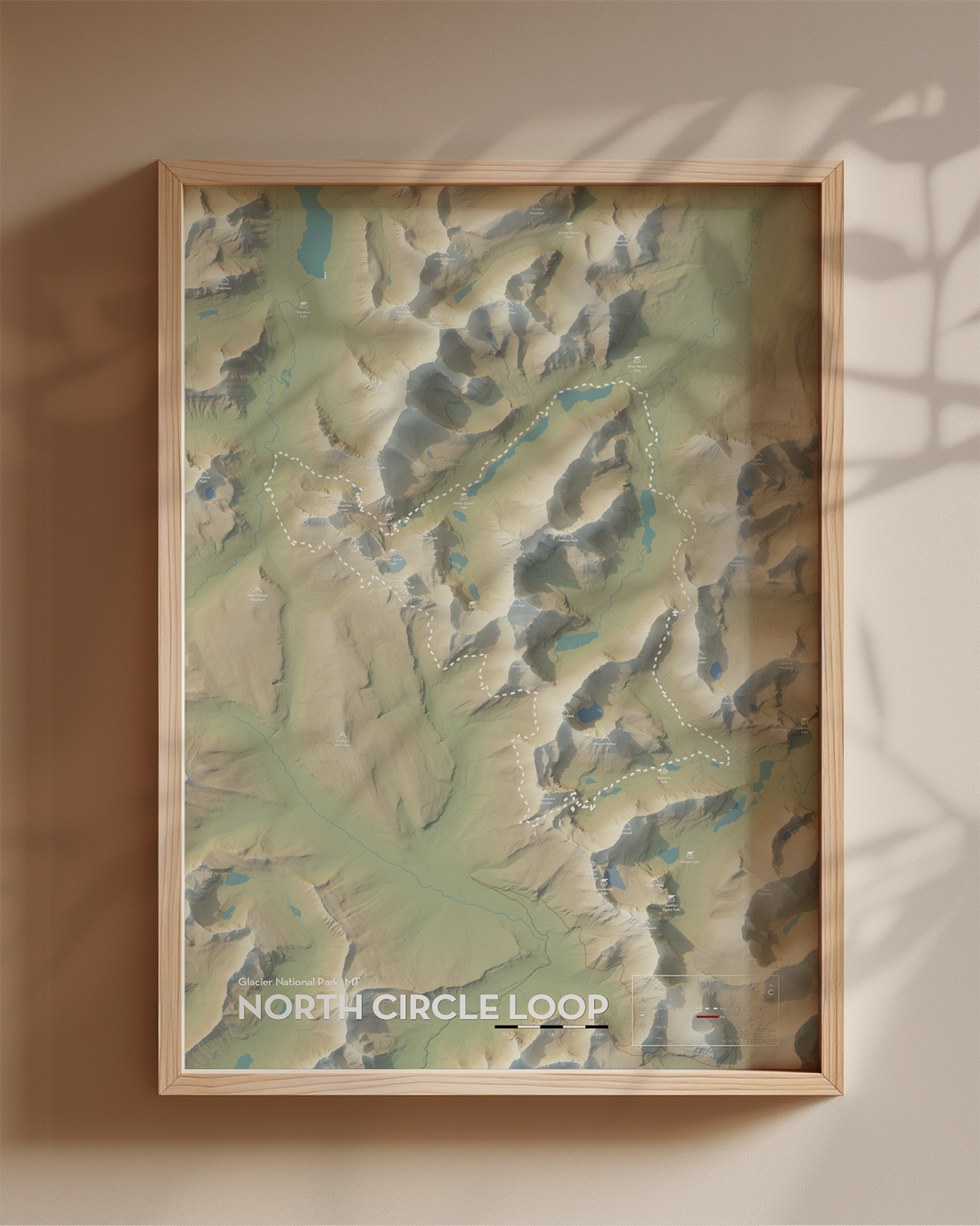 North Circle Loop Trail - Glacier National Park - Artistic Map Print