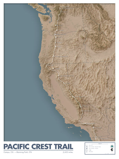 Pacific Crest Trail - Artistic Map Print