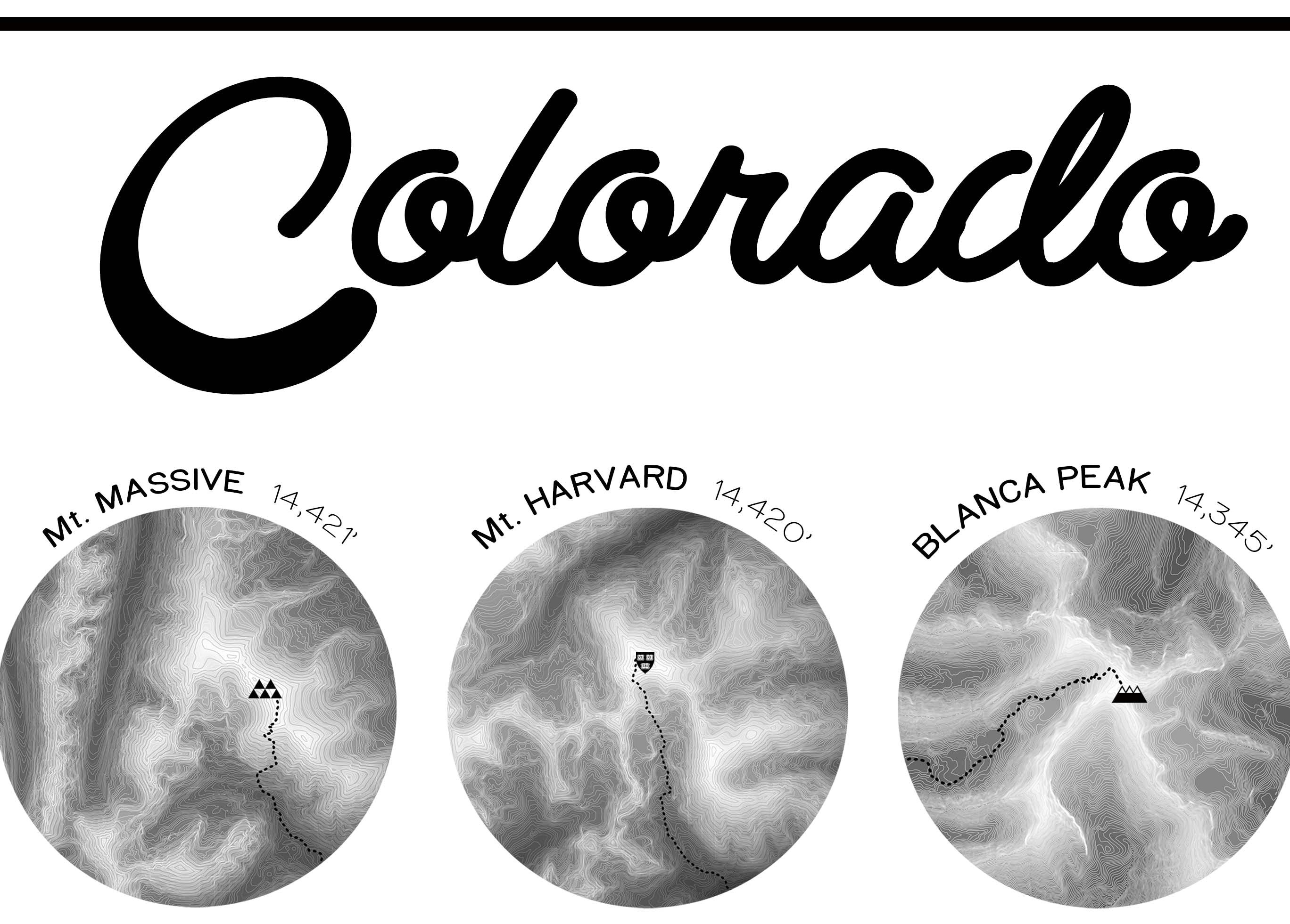 All 58 Colorado 14ers Contour Map Print