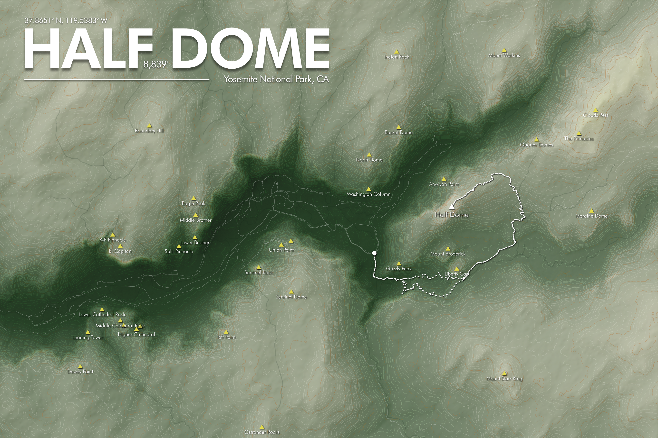 Half Dome Trail Artistic Map Print