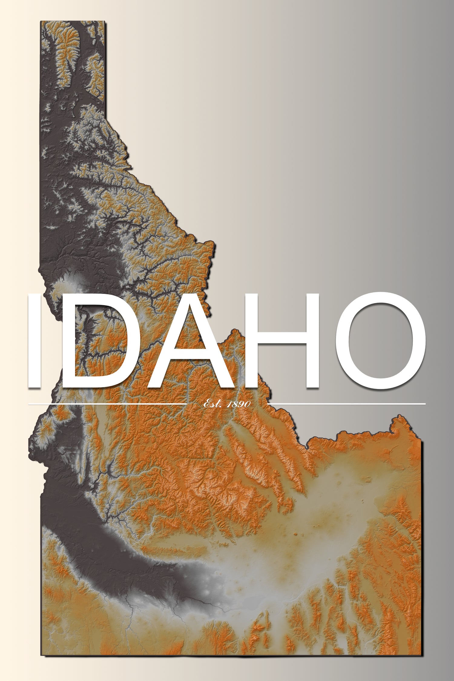 Idaho State Elevation Map Print - Mountain Ranges