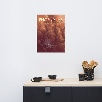 Phoenix Arizona - Artistic Elevation Map Print