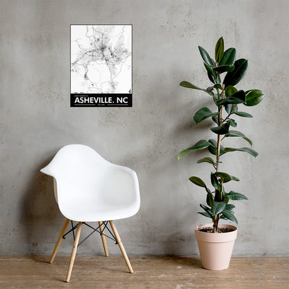 Asheville North Carolina Minimalist Poster - White with Black Details