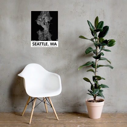 Seattle Washington Minimalist Poster - Black with White Details