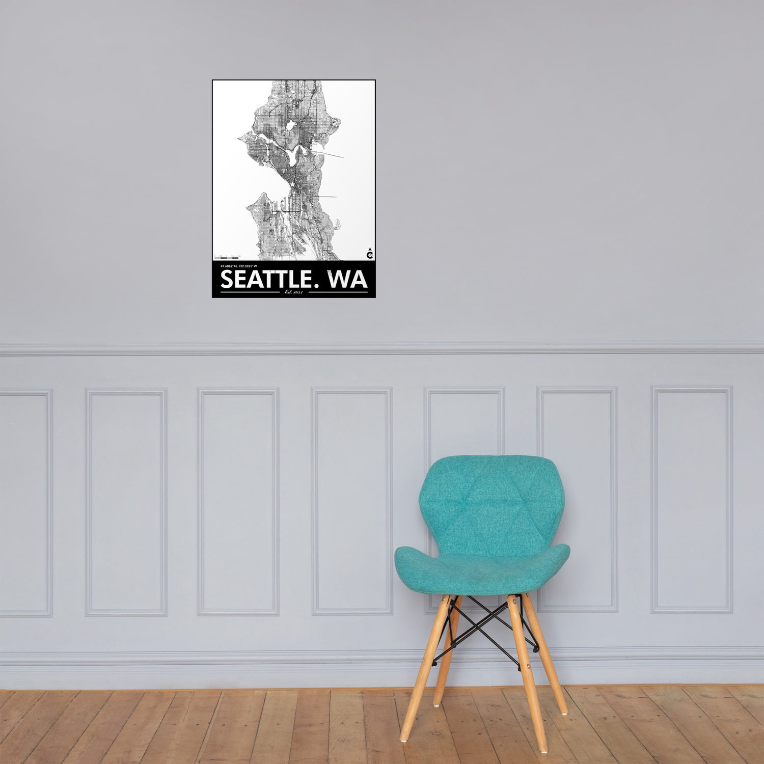 Seattle Washington Minimalist Poster - White with Black Details