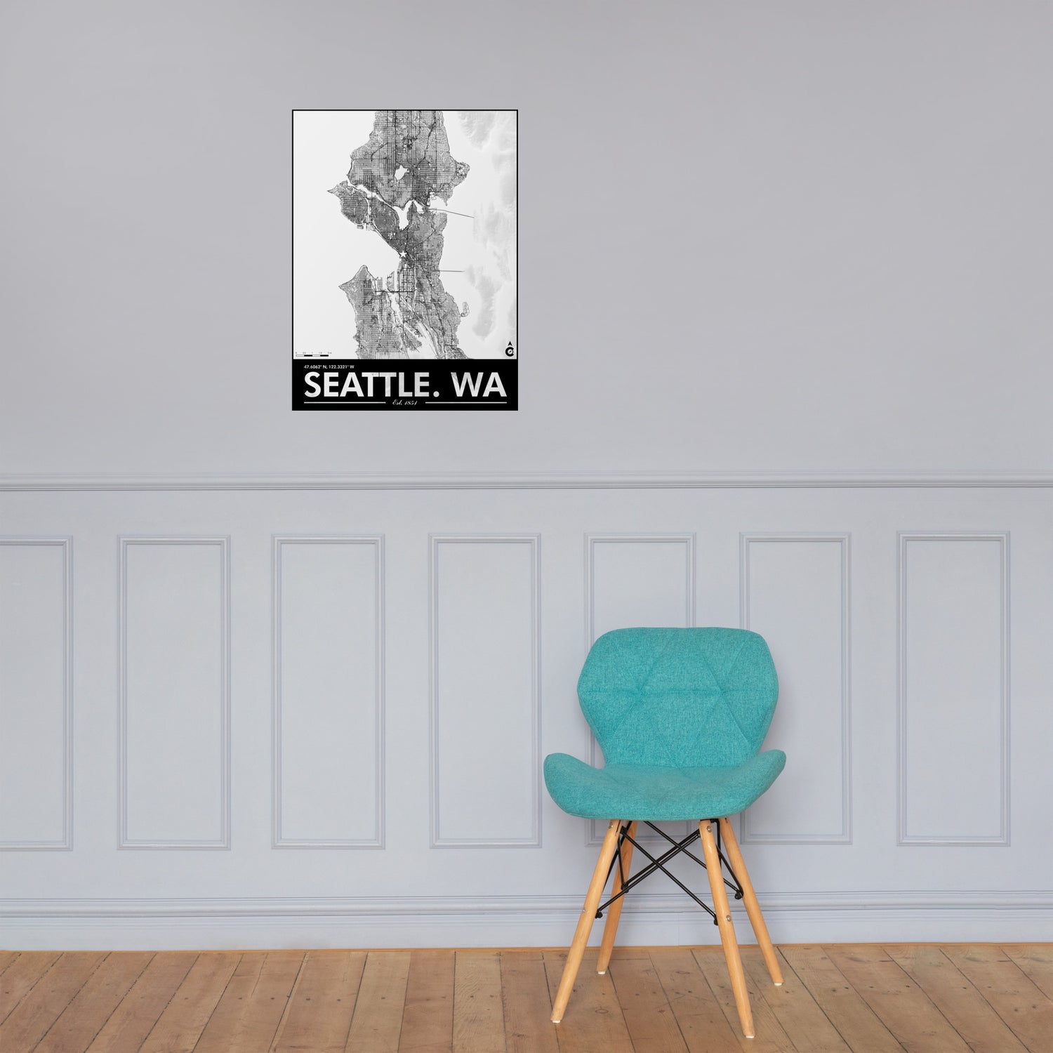 Seattle Washington Minimalist Poster - White with Black Details and Elevation