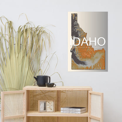 Idaho State Elevation Map Print - Mountain Ranges