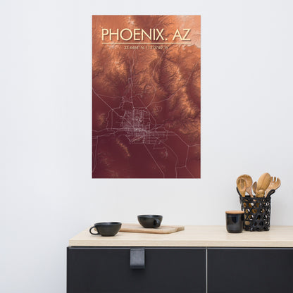 Phoenix Arizona - Artistic Elevation Map Print