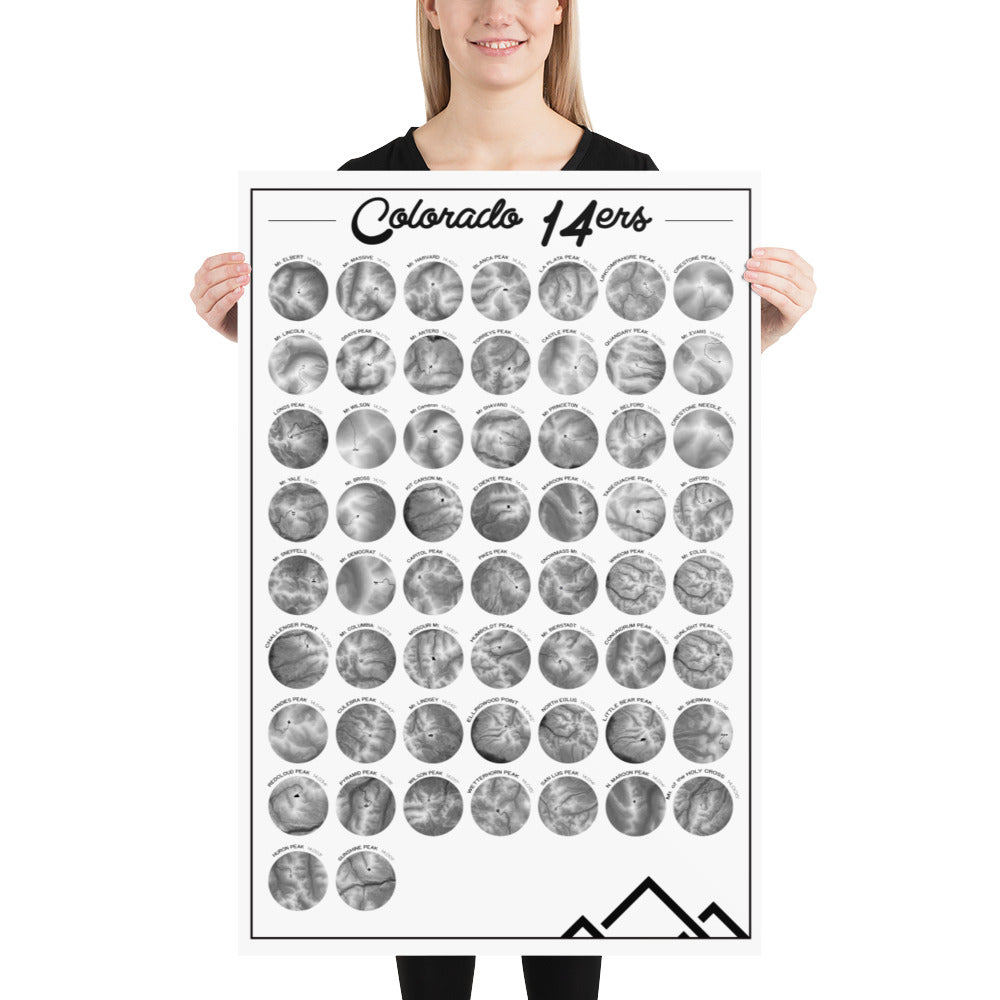 All 58 Colorado 14ers Contour Map Print